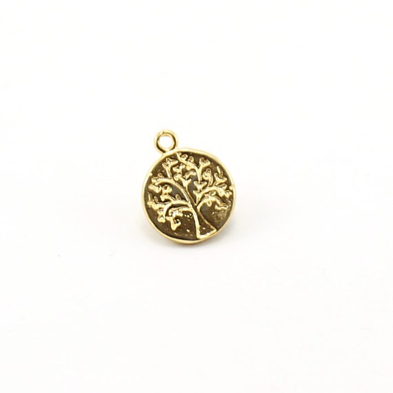 Stamped Tree Blossom Double Sided Flower Bouquet Coin Charm Modern Nature Pendant