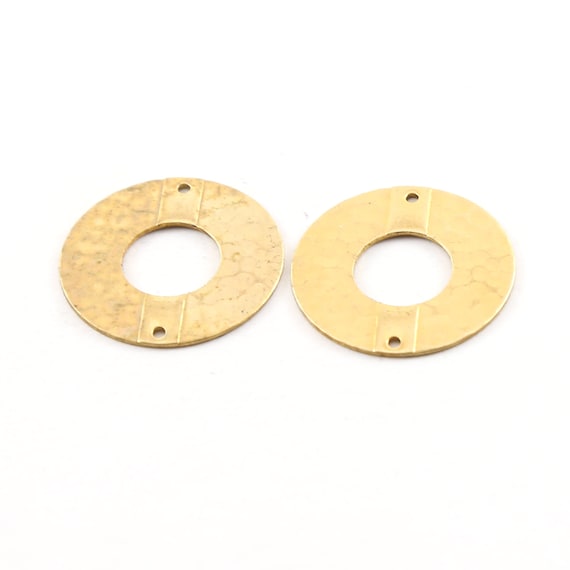 2 Pieces Raw Brass Open Circle 22mm Connector Link Round Charm Textured Circle Stamping Blank