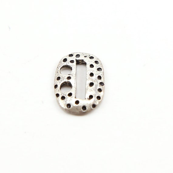 Sterling Silver Oval Dotted Leather Button Connector Charm