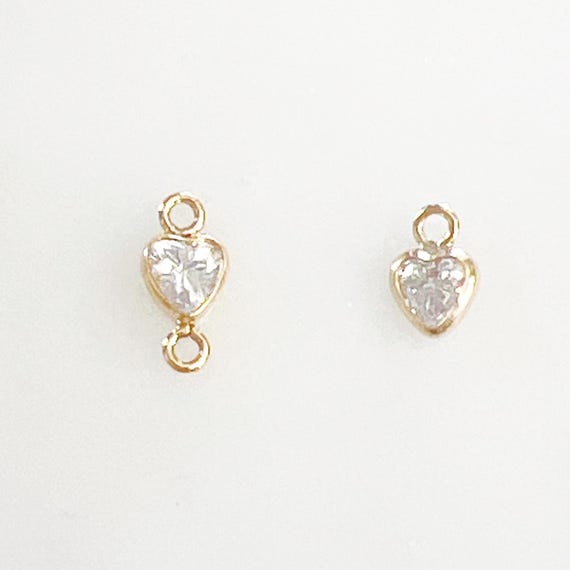 Teeny Tiny 14K Gold Filled  3mm Heart Bezel Cubic Zirconia Charm Link Choose Your Style, 1 Loop or 2 Loop Connector Permanent Jewelry