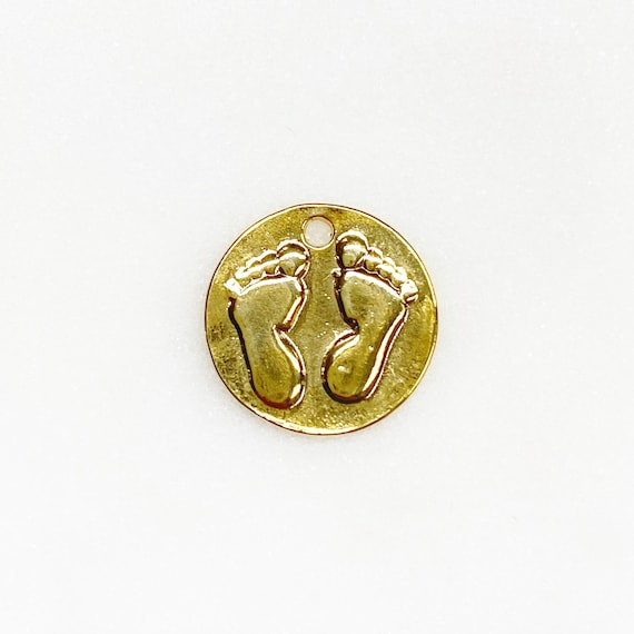 Vermeil Foot Print Mini Coin Charm Gold Feet Unique Coin Charm Jewelry Making Charms