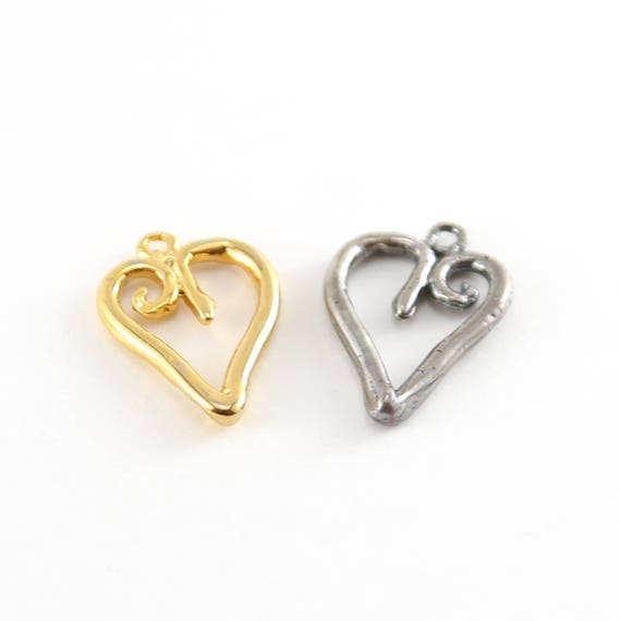 Organic Shaped Heart Outline Charm in Sterling Silver or Vermeil Gold