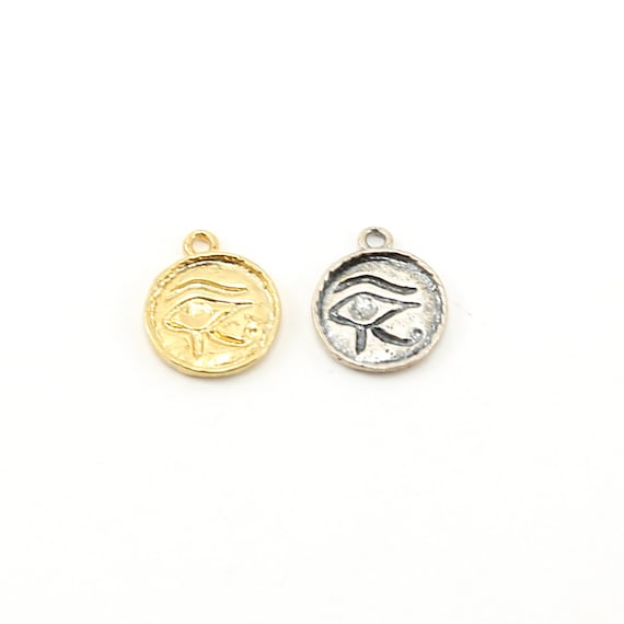 Eye of Horus Ancient  Egyptian Coin Medallion Charm in Sterling Silver or Vermeil Gold