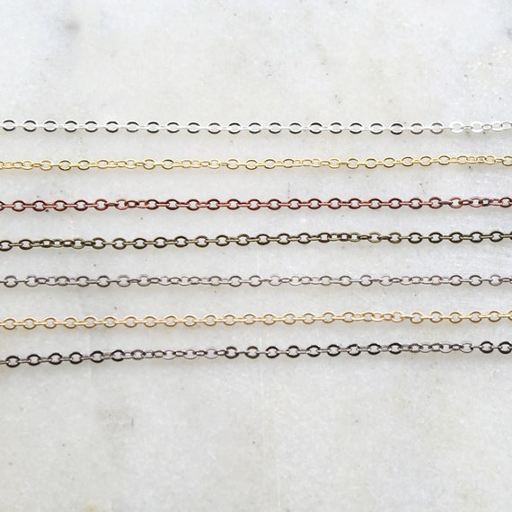 Base Metal Delicate Flat Round Link Cable Chain 2mm x 1.5mm in 7 Finishes / Chain by the Foot