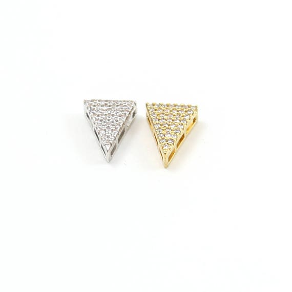 Pave CZ Triangle Bead Cubic Zirconia Rhodium Plated Gold or Silver Geometric Pendant