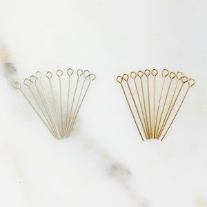 10 Piece 1 Inch Eye Pin 24 Gauge in Sterling Silver Or 14K Gold Filled Stringing Bead Jewelry Making Supplies