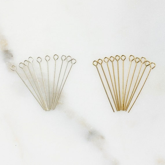 10 Piece 1 Inch Eye Pin 24 Gauge in Sterling Silver Or 14K Gold Filled Stringing Bead Jewelry Making Supplies