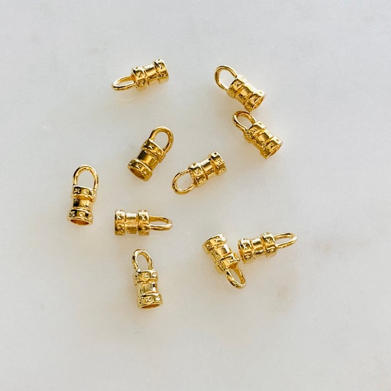 5 Sets- 10 Pieces 3mm Leather Cord or Chain Crimp End Gold Plated