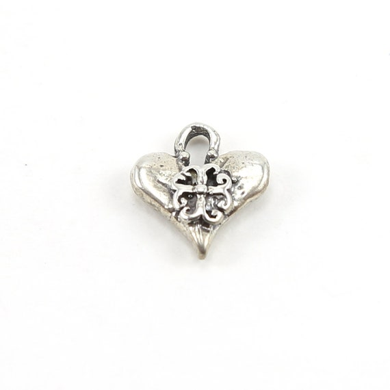 Sterling Silver Thick Heart with Fancy Cross 3D Charm Love Sisters Mother Daughter Pendant