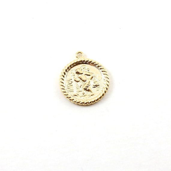 Saint Christopher Medallion Coin Gold Rhodium Plated Delicate Charm Religious Catholic Pendant Jewelry