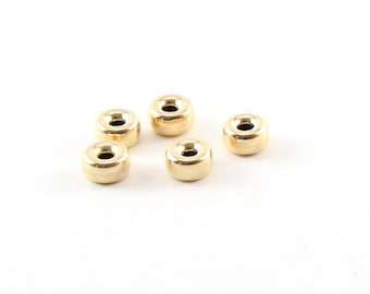 5 pieces 6mm smooth pony rondelle seamless 14k gold filled spacer beads