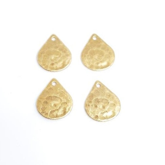 4 Pieces Small 13mm x 10mm Raw Brass Metal Hammered Stamping Blank Teardrop Charm