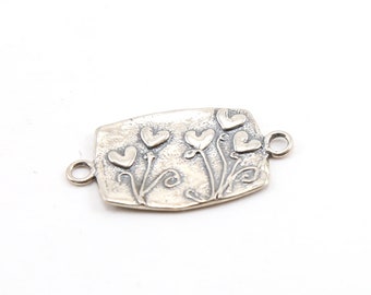 Sterling Silver Sweet Flower Hearts Garden and Leaf Pattern Side Connector Charm