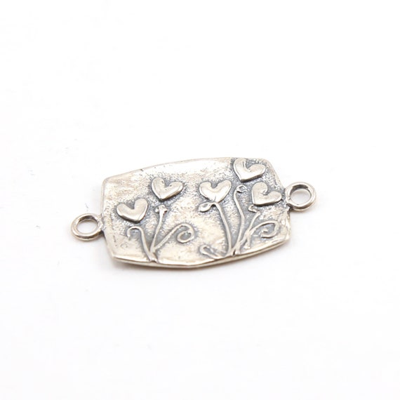 Sterling Silver Sweet Flower Hearts Garden and Leaf Pattern Side Connector Charm