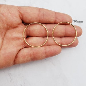 1 Pair 14K Gold Filled Large Endless Hoop Earrings 20mm, 24mm, 30mm, 35mm Earring Wires Earring Hook Component image 5