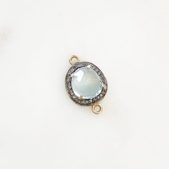 Beautiful Organic Shape Blue Topaz with Diamond Connector in Vermeil Gold