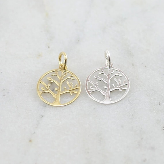 Tree of life family tree lightweight silhouette charm modern nature pendant sterling silver or vermeil