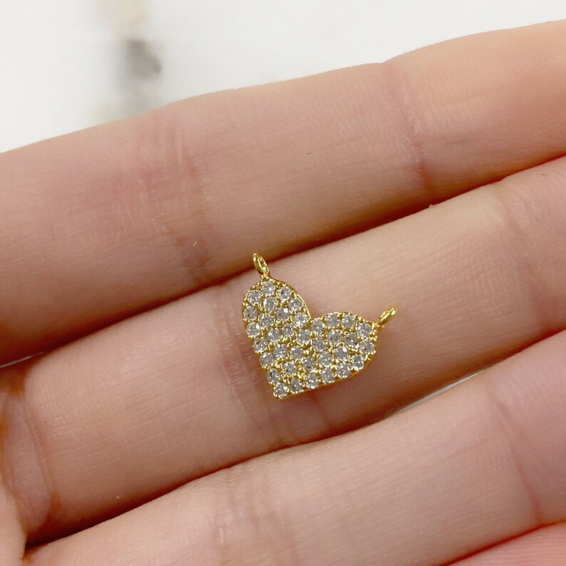 16k Gold Plated Larger Pave CZ Heart Connector Charm Gold Plated Cubic Zirconia Love Friendship Valentine's Day Charm image 4