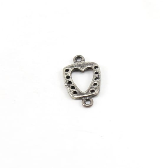 Whimsical Boxed Heart Cut Out Charm Connector in Sterling Silver Dainty Heart Love Pendant