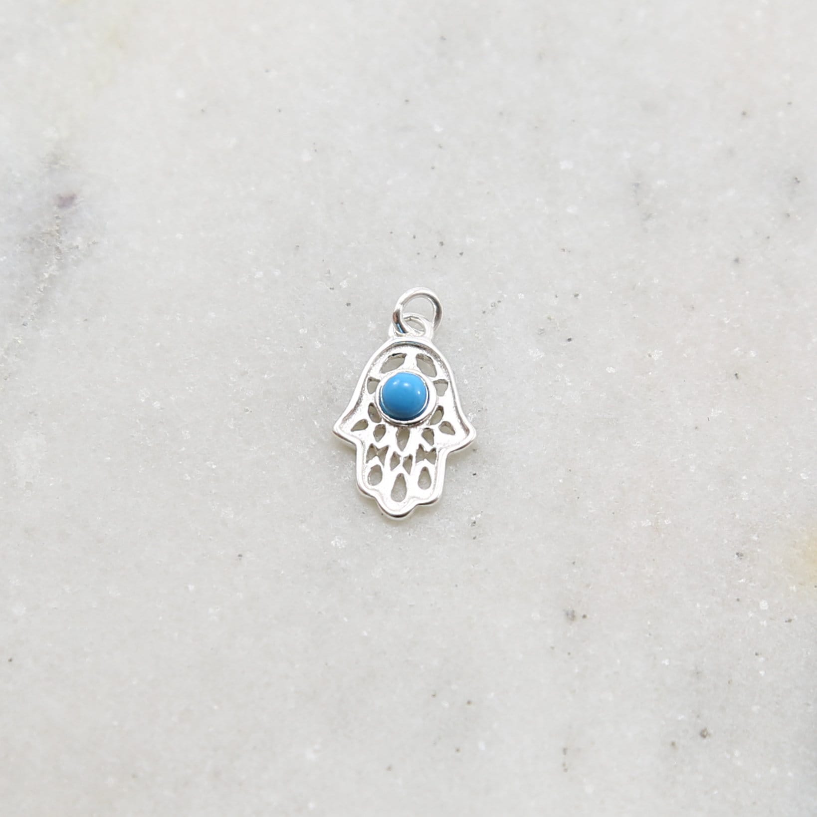 Sterling Silver Filigree Hamsa Charm with Blue Howlite Bead