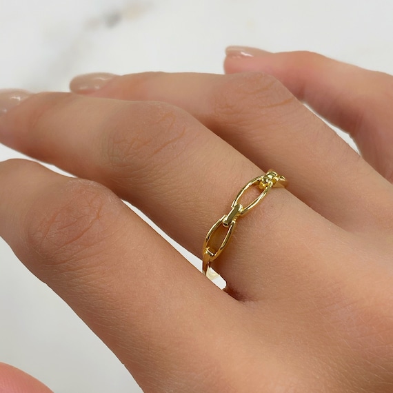 Vermeil Thin Chain Ring Size 7 Stackable Band Ring Ready to Wear Ring