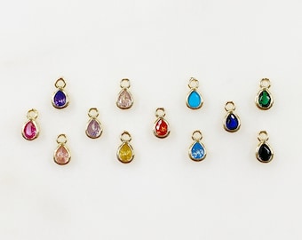 Tiny Tear Drop Cubic Zirconia Stone Charm Teeny Tiny Gold Plated CZ Charm Choose Your Color