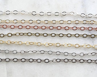 Base metal dainty minimal flat link cable chain 4mm x 3mm in 7 finishes / chain by the foot