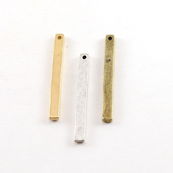 Pewter Metal Thick Long Bar Pendant 35mm x 3mm Stamping Blank Single Hole Bar Silver, Gold, Antique Brass