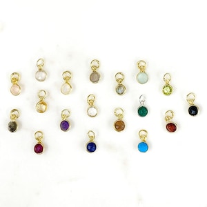 Tiny round gemstone faceted bezel charm with jump ring in sterling silver or gold plated over sterling / choose your gemstone