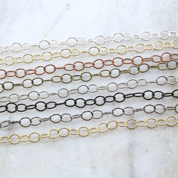 Base Metal Oval Extender Chain in Shiny Silver and Gold, Antique Copper, Brass, Antique Silver, Gunmetal, Matte Black/ Chain by the Foot