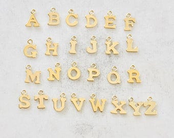 14k gold filled initial block letter charm drop small tiny personalized pendant a-z  choose your letter