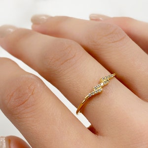 Vermeil Lightning Bolt CZ Ring Size 7 Thin Stackable Rings