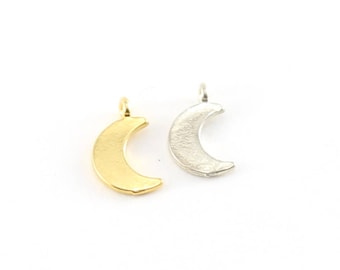 2 Pieces Tiny Mini Moon Charm in Sterling Silver or Vermeil Gold Constellation Celestial Modern Pendant