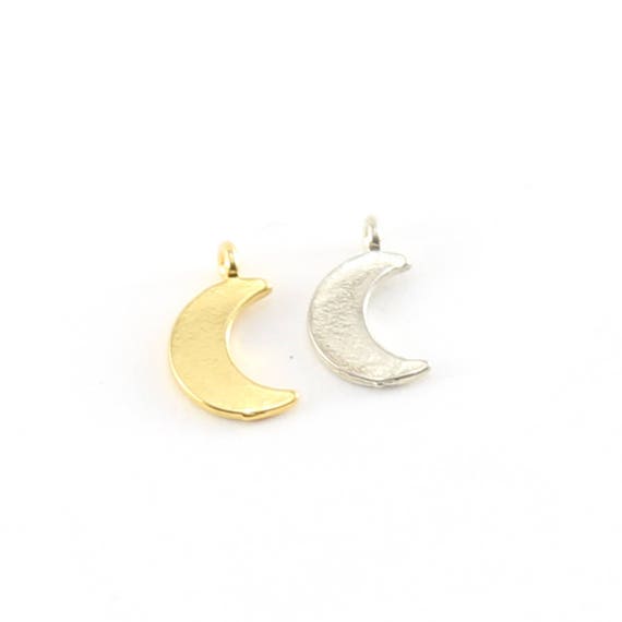 2 Pieces Tiny Mini Moon Charm in Sterling Silver or Vermeil Gold Constellation Celestial Modern Pendant