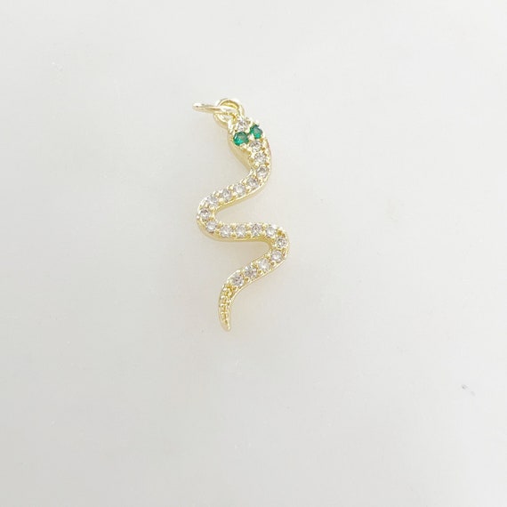 Curled Gold Plated Cubic Zirconia Snake Serpentine Charm Reptile Pendant CZ Snake Animal Western Viper Chinese Zodiac