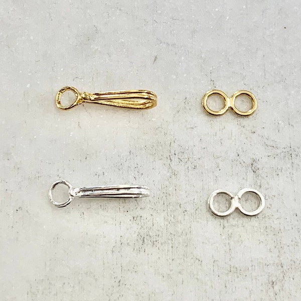 Vermeil or Sterling Silver Small Soldered Closed Loop Hook and Eye Infinity Clasp Set Jewelry Making Supplies Chain Findings
