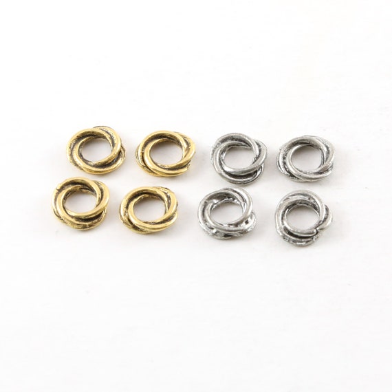 4 Pieces Small 8mm Pewter Metal Twisted Circle Thick Connector Spacer Bead Charm in Antique Gold or Antique Silver