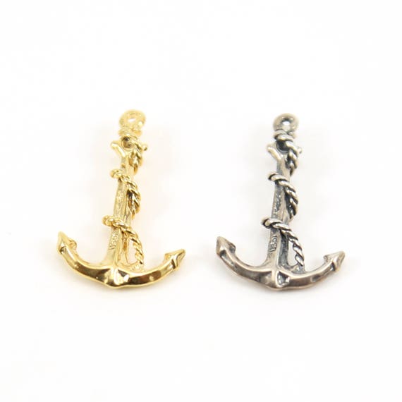 Large Anchor Nautical Ocean Charm with Rope in Sterling Silver or Vermeil