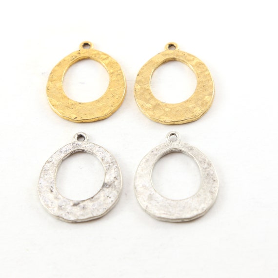 2 Pieces Pewter Metal Textured Open Teardrop Earring Component Pendant Antique Gold, Antique Silver