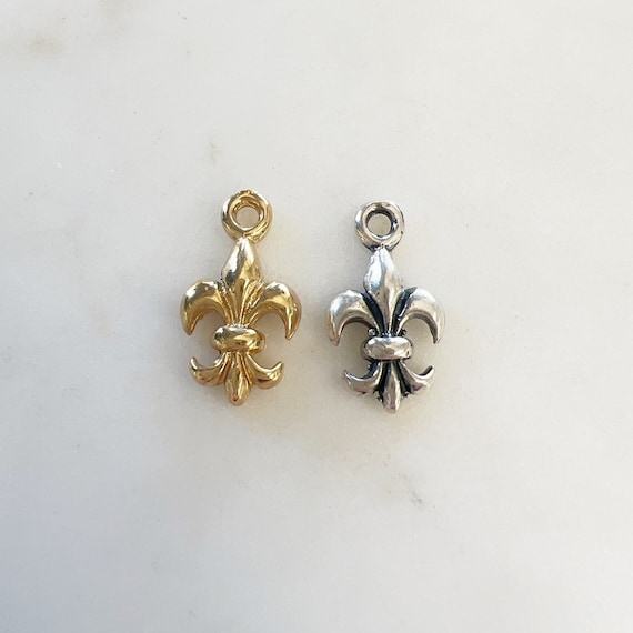 Sterling Silver or Vermeil Gold 3D Thick Fleur di Lis Charm Pendant French Flower