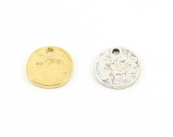 Textured Raw Shape Stamping Blank Disk Oblong Circle Charm Pendant in Sterling Silver or Vermeil Gold