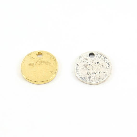 Textured Raw Shape Stamping Blank Disk Oblong Circle Charm Pendant in Sterling Silver or Vermeil Gold