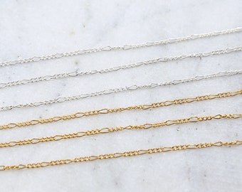 繊細で繊細なフィガロカーブチェーン 3.7 mm x 1.6 mm スターリング