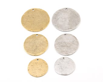 Large pewter base metal raw stamping blank circle coin charm pendant silver or gold plated small  24mm medium 30mm large 37mm