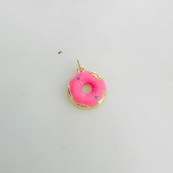 Cute Donut Doughnut  Charm Gold Plated Pink Enamel Donut, Frosted Glazed Donut Food, Desert Pastry Charm