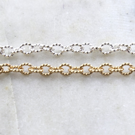 Gold or Silver Plated Base Metal Thick Lightweight 7mm x 5mm Openable Textured Oval Extender Chain / Chain by the Foot