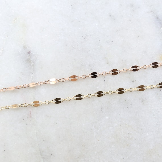 14k GF or Rose Gold Filled Double Bar Link Flat Delicate Choker Chain 5mm x 2mm Permanent Jewelry /Sold by the Foot / Bulk Unfinished Chain