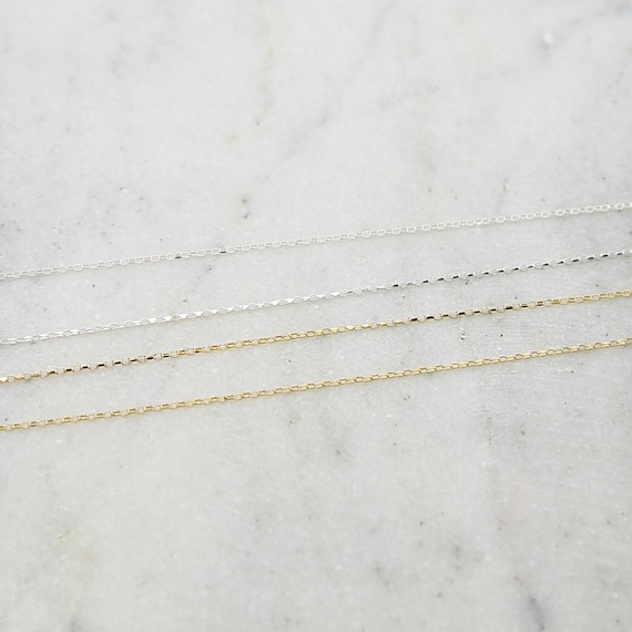 Sleek Shiny Diamond Cut Faceted Delicate Long Rectangle Chain Sterling Silver or Vermeil / Sold by the Foot/ Bulk Unfinished Chain