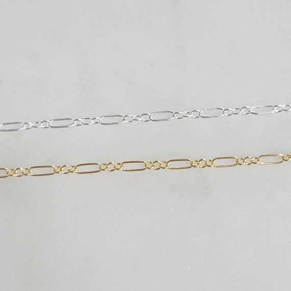Sturdy Long and Short Rectangle and Circles 5mm x 3mm SS Chain or 5.3mm 1.8mm 14K GF Permanent Jewelry / Bulk Unfinished Chain Sold by Foot