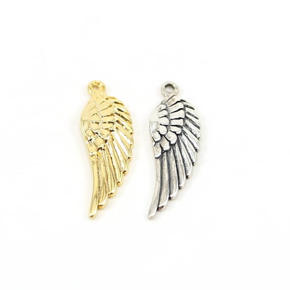 Detailed Angel Wing Charm Religious Spiritual Pendant in Sterling Silver or Vermeil Gold